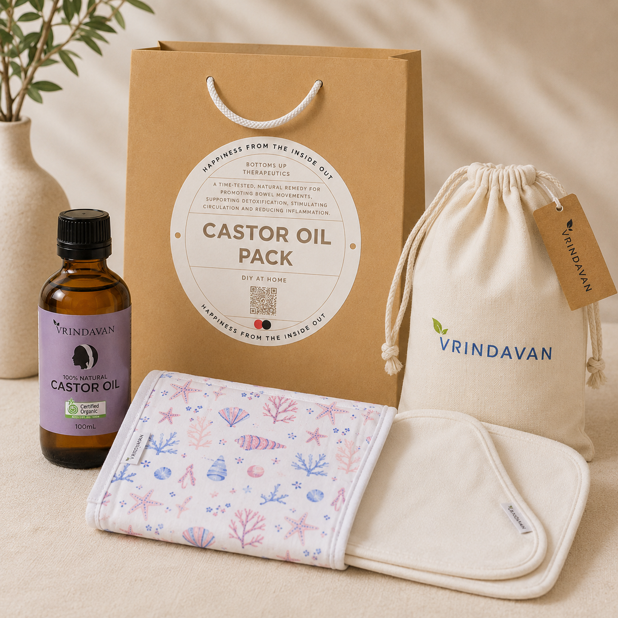 Castor Oil Pack with 100% Organic Cotton Abdomen Wrap